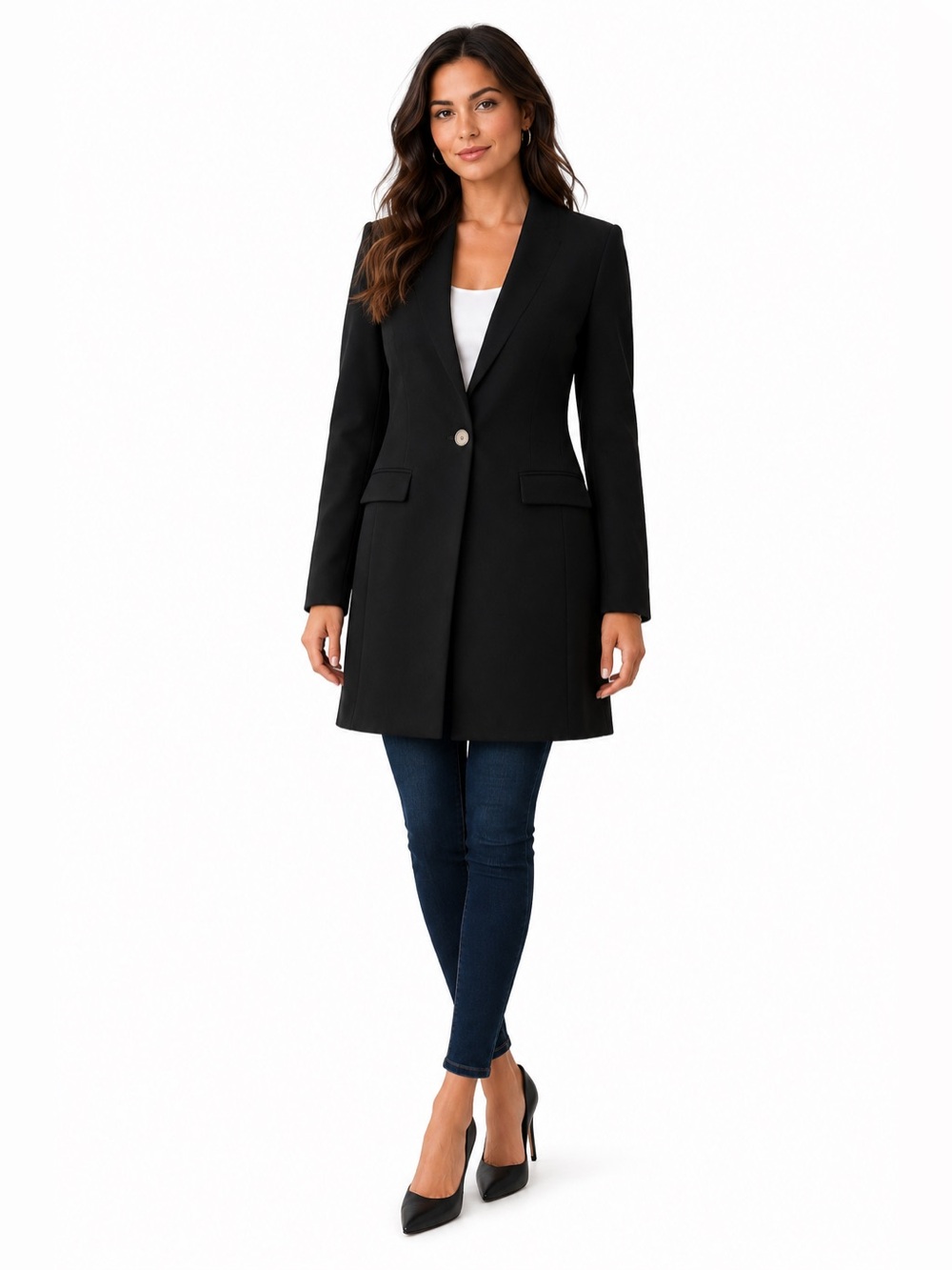 Backstage Black Longline Blazer Coat Women’s Size XS Gold Button